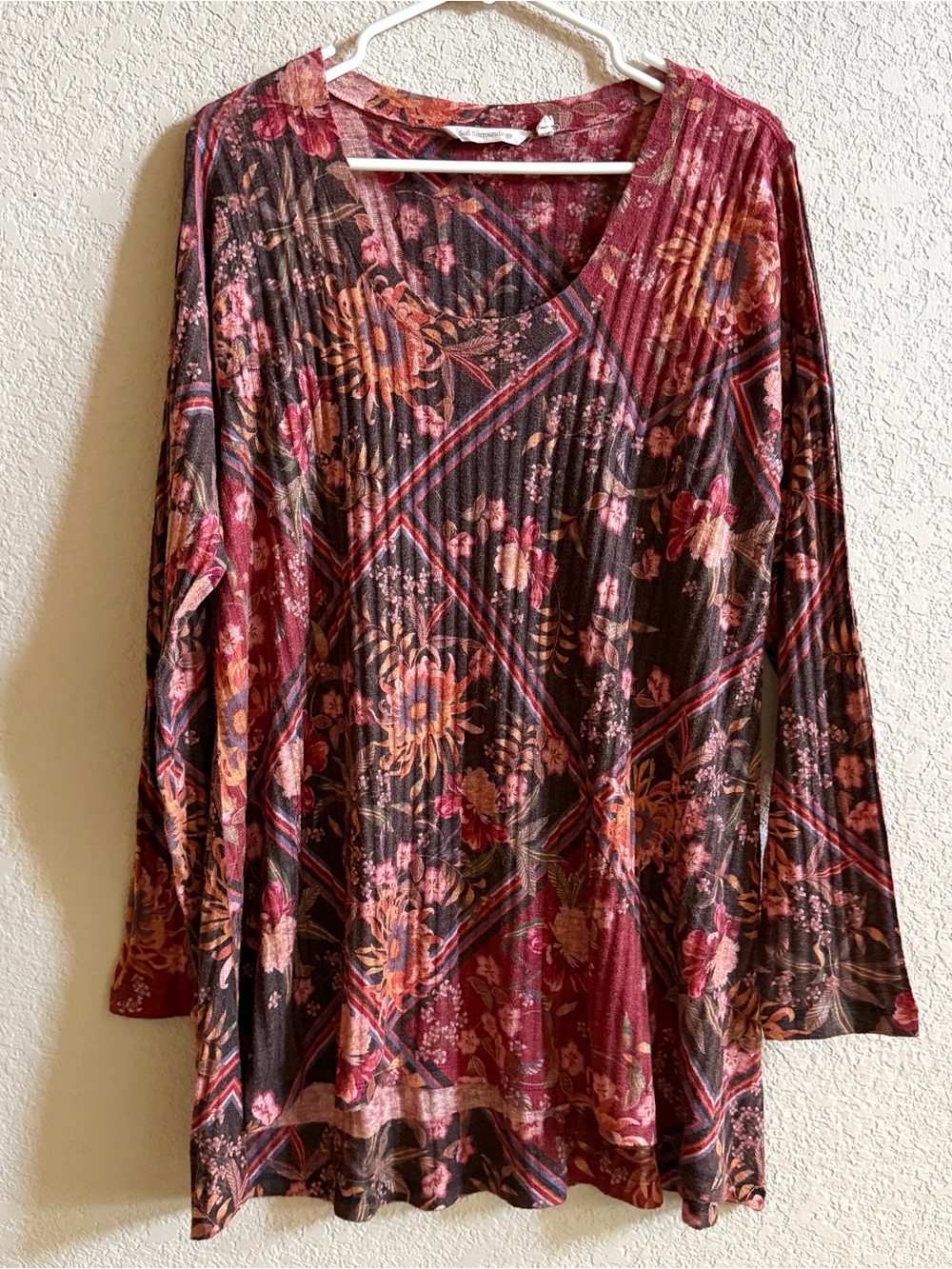 Soft Surroundings Tunic Top Womens Large Multicolor Floral Long Sleeve Alisanna